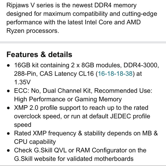 G.Skill Ripjaws V Series 16GB (2 x 8GB) 288-Pin SDRAM (PC4-24000) DDR4 - Picture 4 of 10